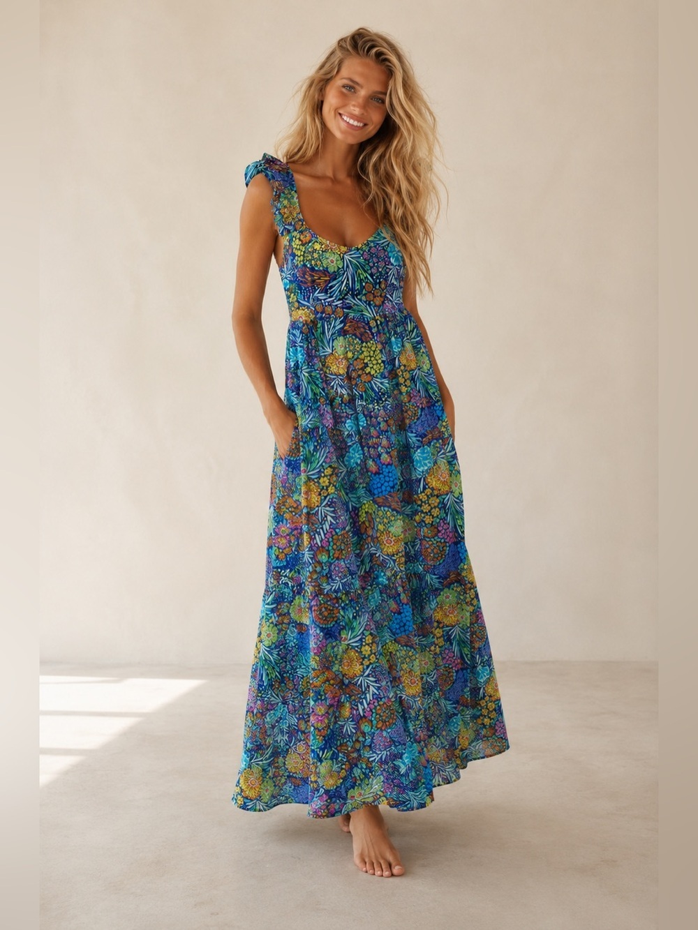 Periwinkle Collection Tropical Floral Maxi Dress Resort Coastal Boho Cottagecore